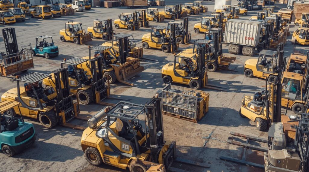un campo con autoelevadores, retroscavadoras, carros de golf tipo melex, apiladoras bt, zorras electricas yale y tractores de arrastre toyota un campo con autoelevadores, retroscavadoras, carros de golf tipo melex, apiladoras bt, zorras electricas yale y tractores de arrastre toyota